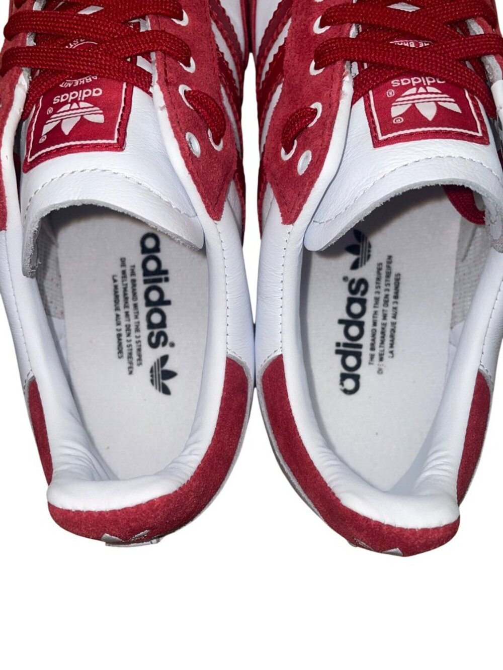 Mi Adidas Women’s Red Suede & White Leather Marriott Samba Sneakers Sz 8.5 - Picture 6 of 9